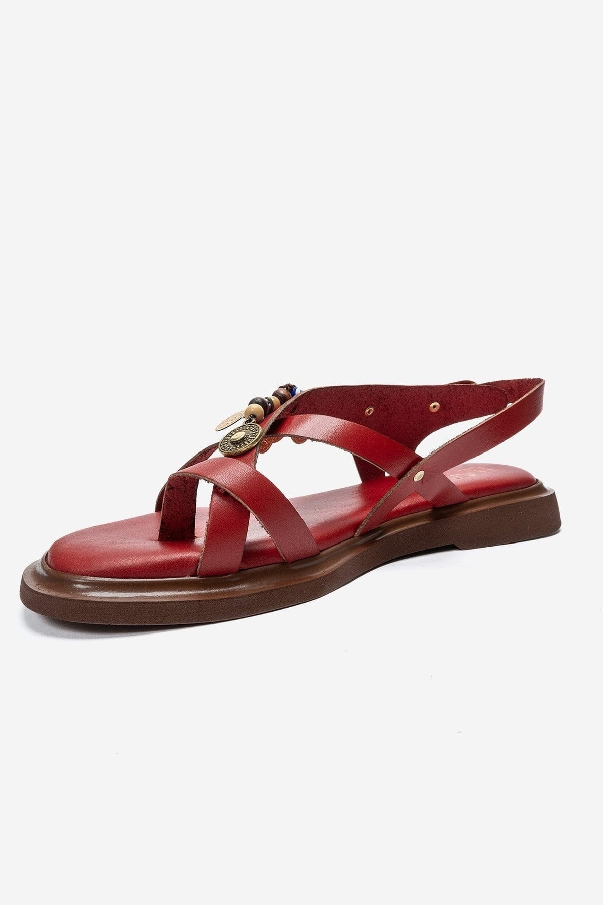 HUSH - Red Genuine Leather Toe-Post Sandal – top view showing leather, red, Vowalisse