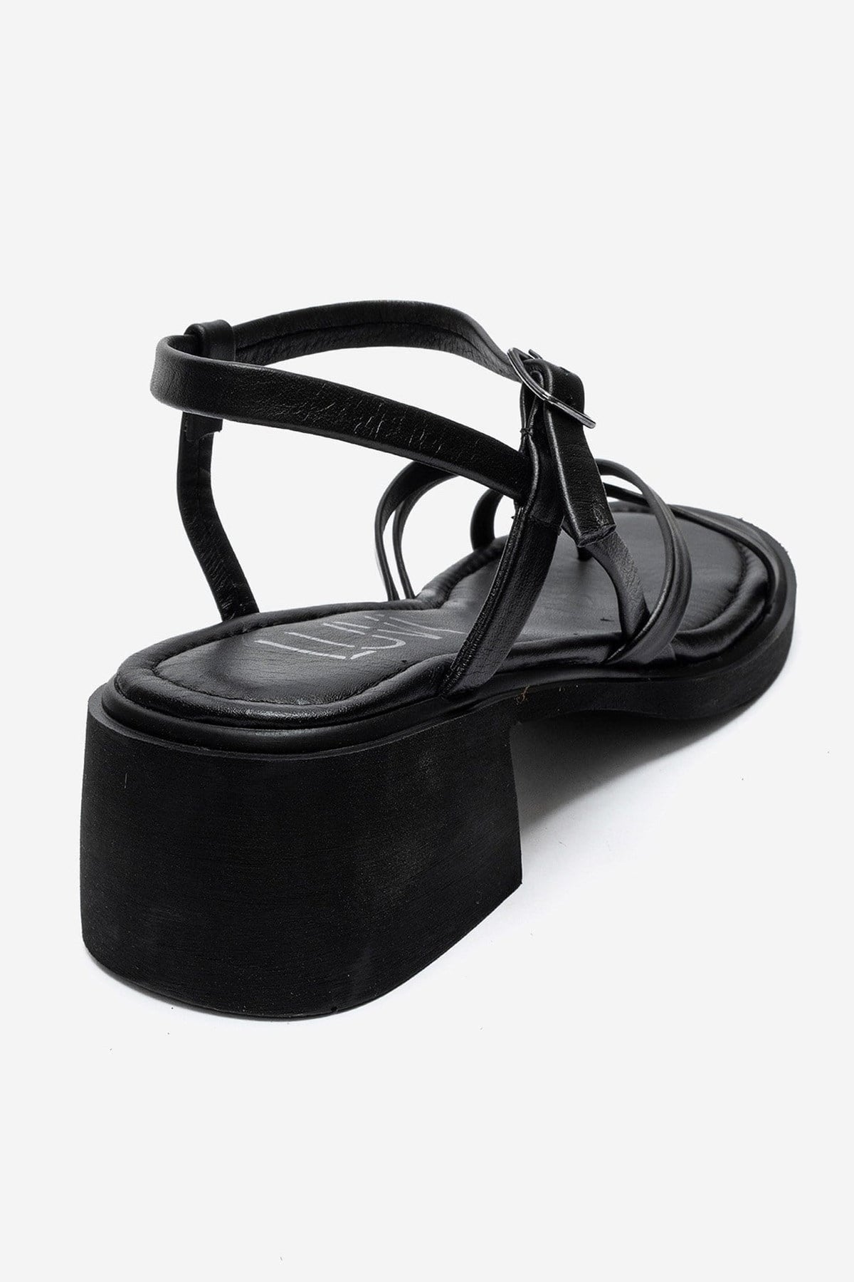 Cirelle - Black Genuine Leather Toe-Post Block Heel Sandal – back view showing leather, black, Vowalisse