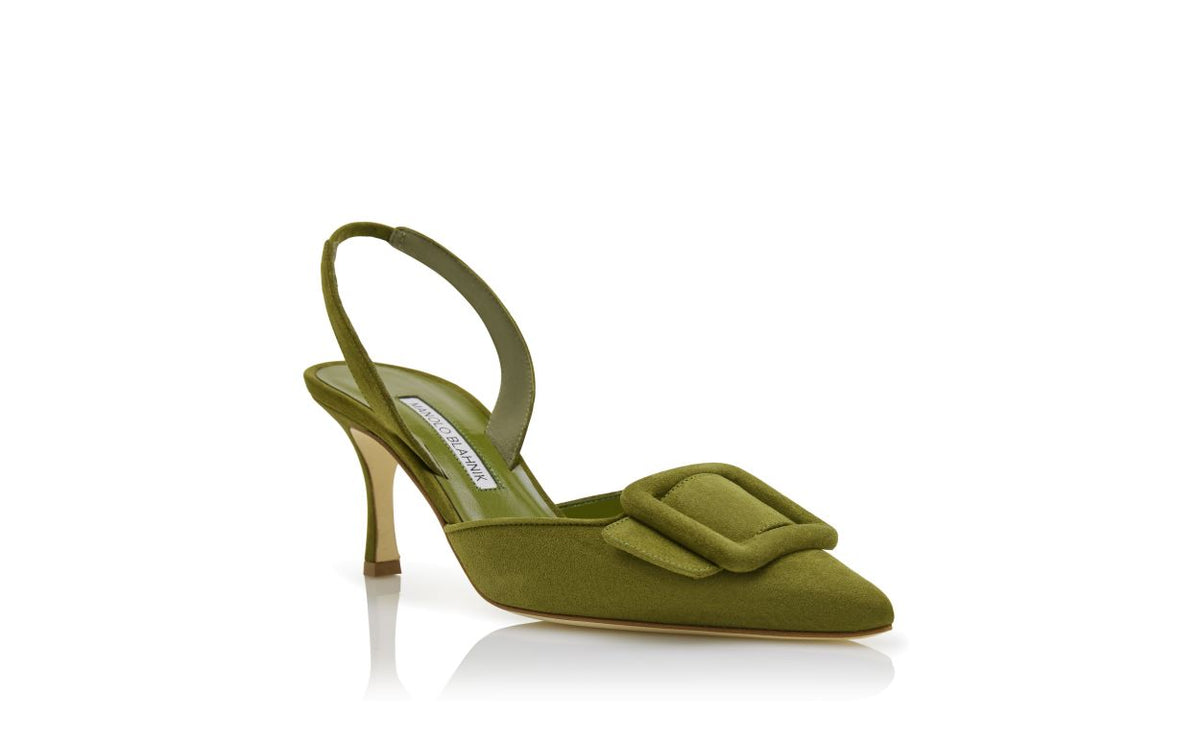 Rosalie Flame Green Slingback Slingbacks – top view showing green slingback, pointed toe, suede, Vowalisse