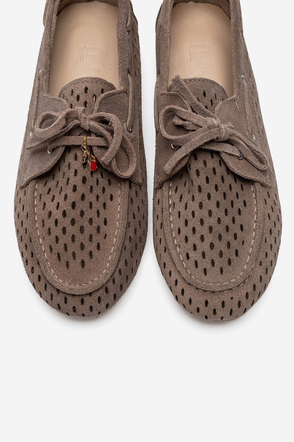 STEVO - Taupe Genuine Leather Lace-Up Loafer – side view showing lace, leather, suede, Vowalisse