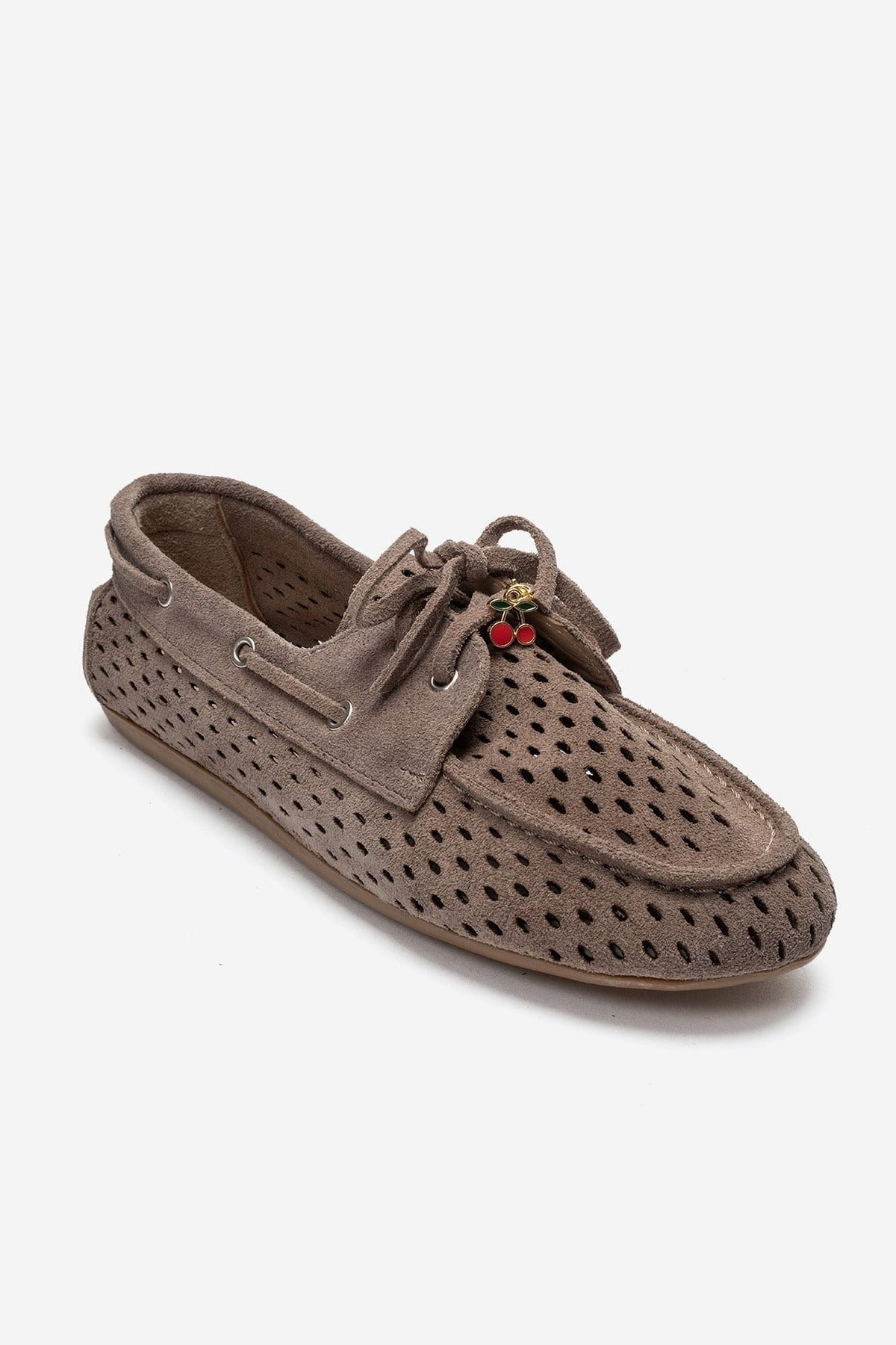 STEVO - Taupe Genuine Leather Lace-Up Loafer – detail view showing lace, leather, suede, Vowalisse