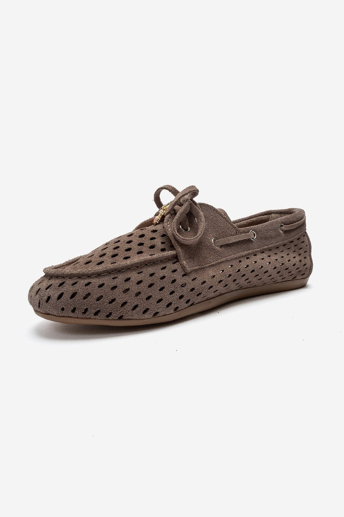 STEVO - Taupe Genuine Leather Lace-Up Loafer – top view showing lace, leather, suede, Vowalisse