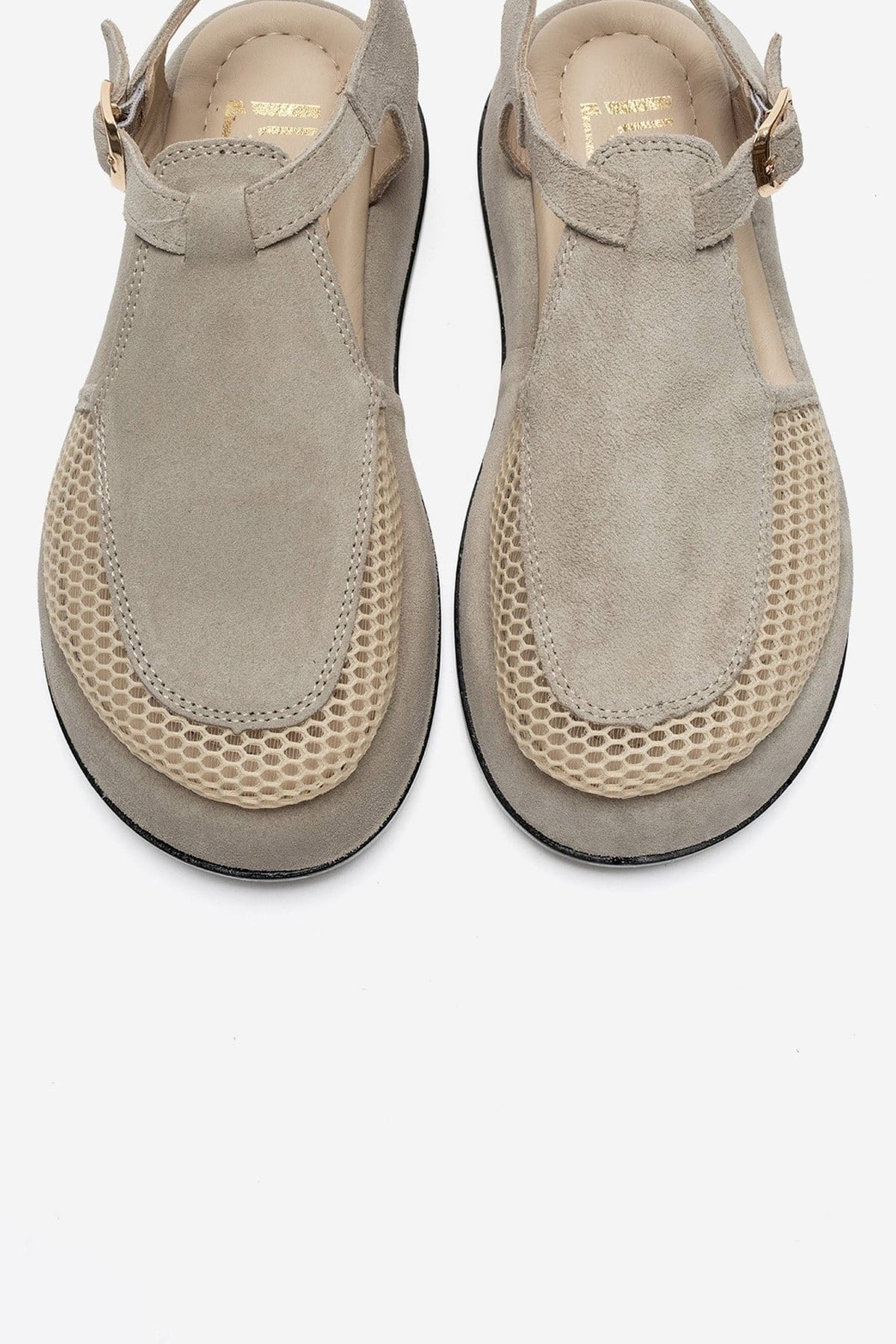 LURELIA - Beige Genuine Leather Platform Sandal – side view showing leather, suede, mesh, Vowalisse