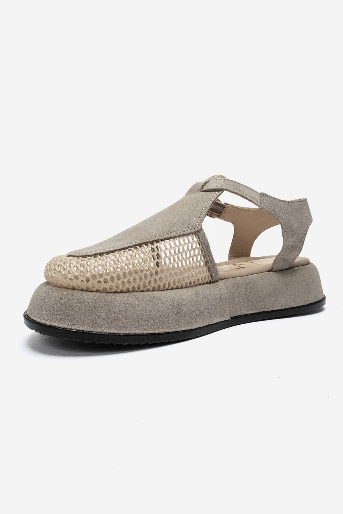 LURELIA - Beige Genuine Leather Platform Sandal – top view showing leather, suede, mesh, Vowalisse