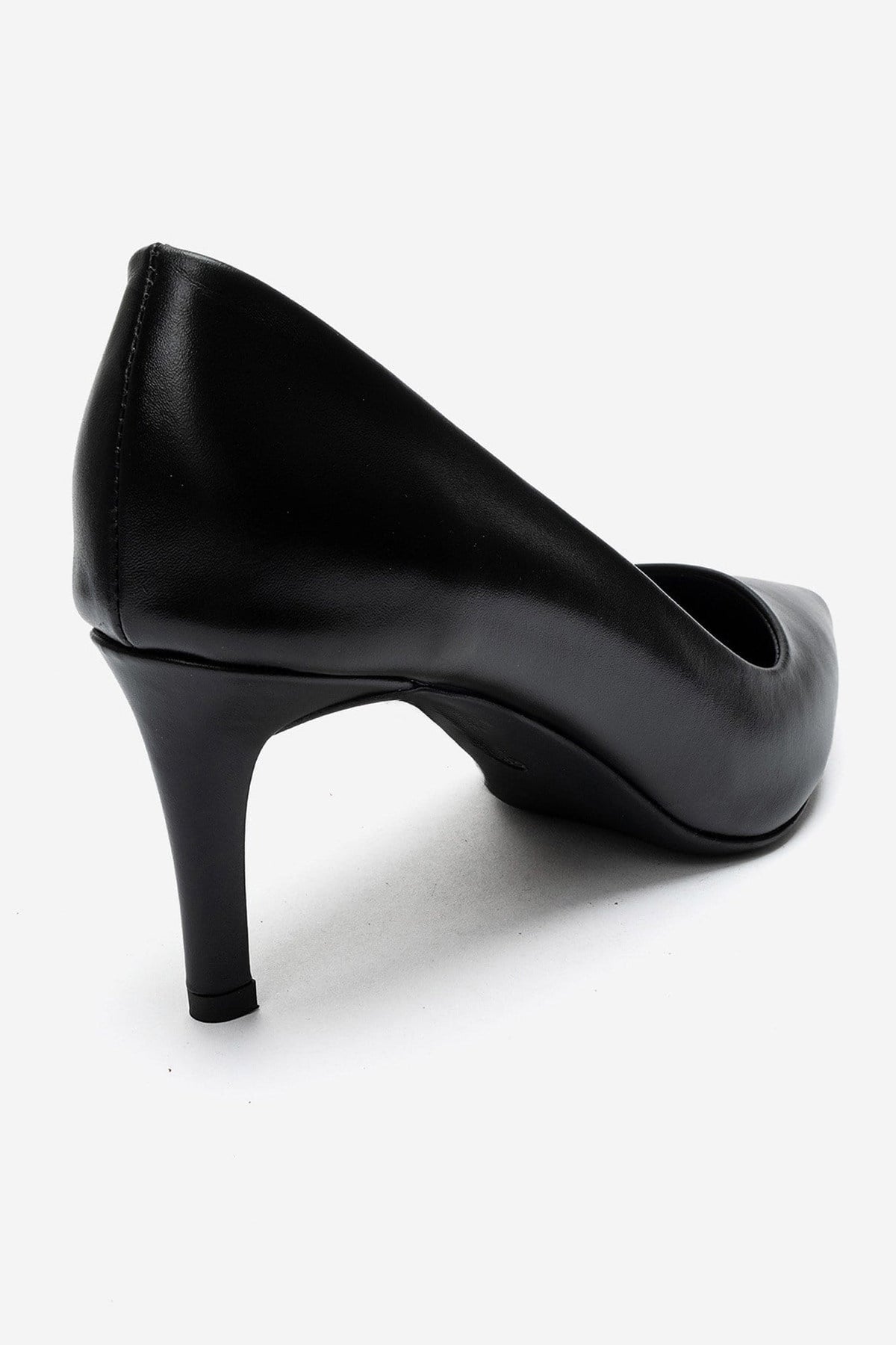 Clyde - Black Genuine Leather Stiletto Pump – back view showing leather, black, Vowalisse