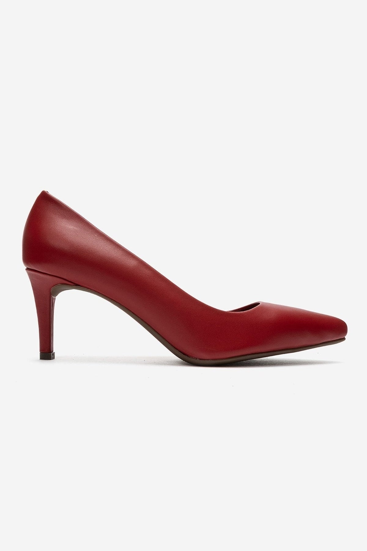 CLYDE - Red Genuine Leather Stiletto Pump – heel view showing leather, red, Vowalisse