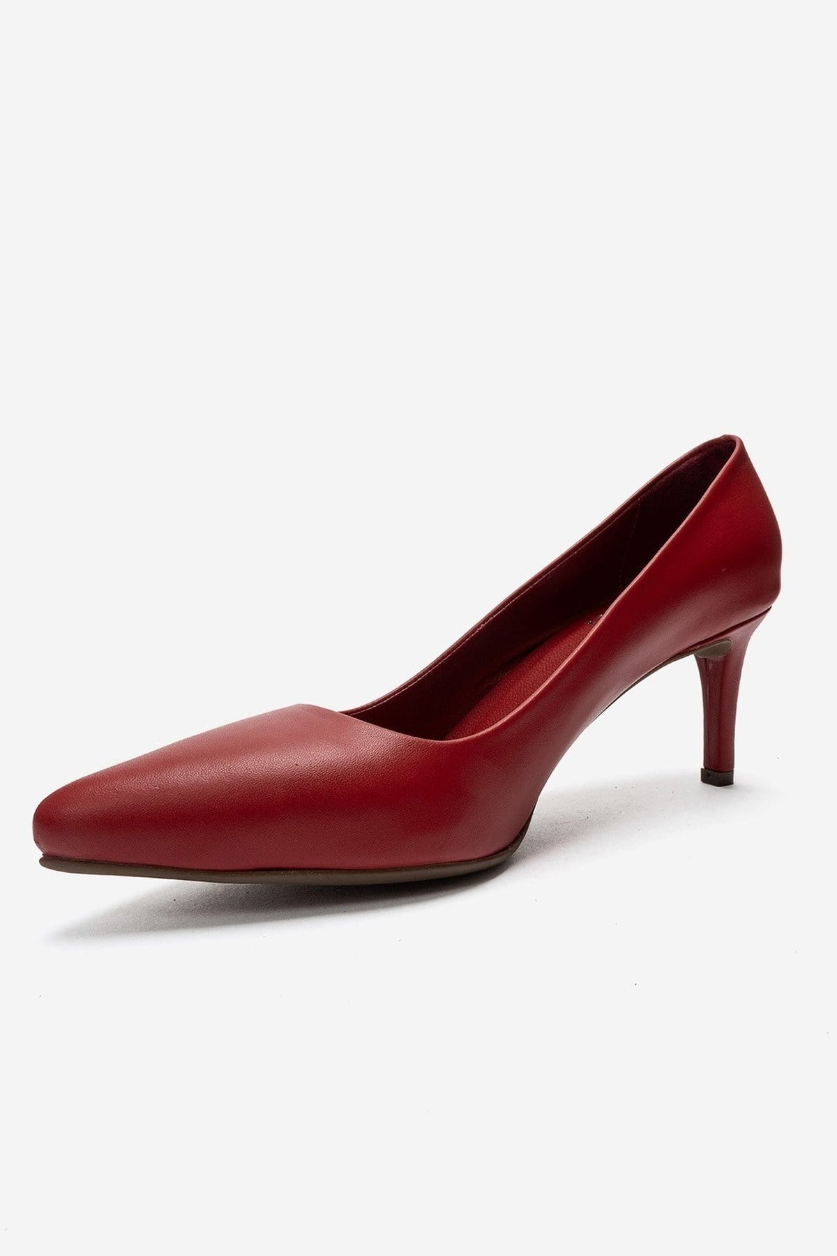 CLYDE - Red Genuine Leather Stiletto Pump – top view showing leather, red, Vowalisse
