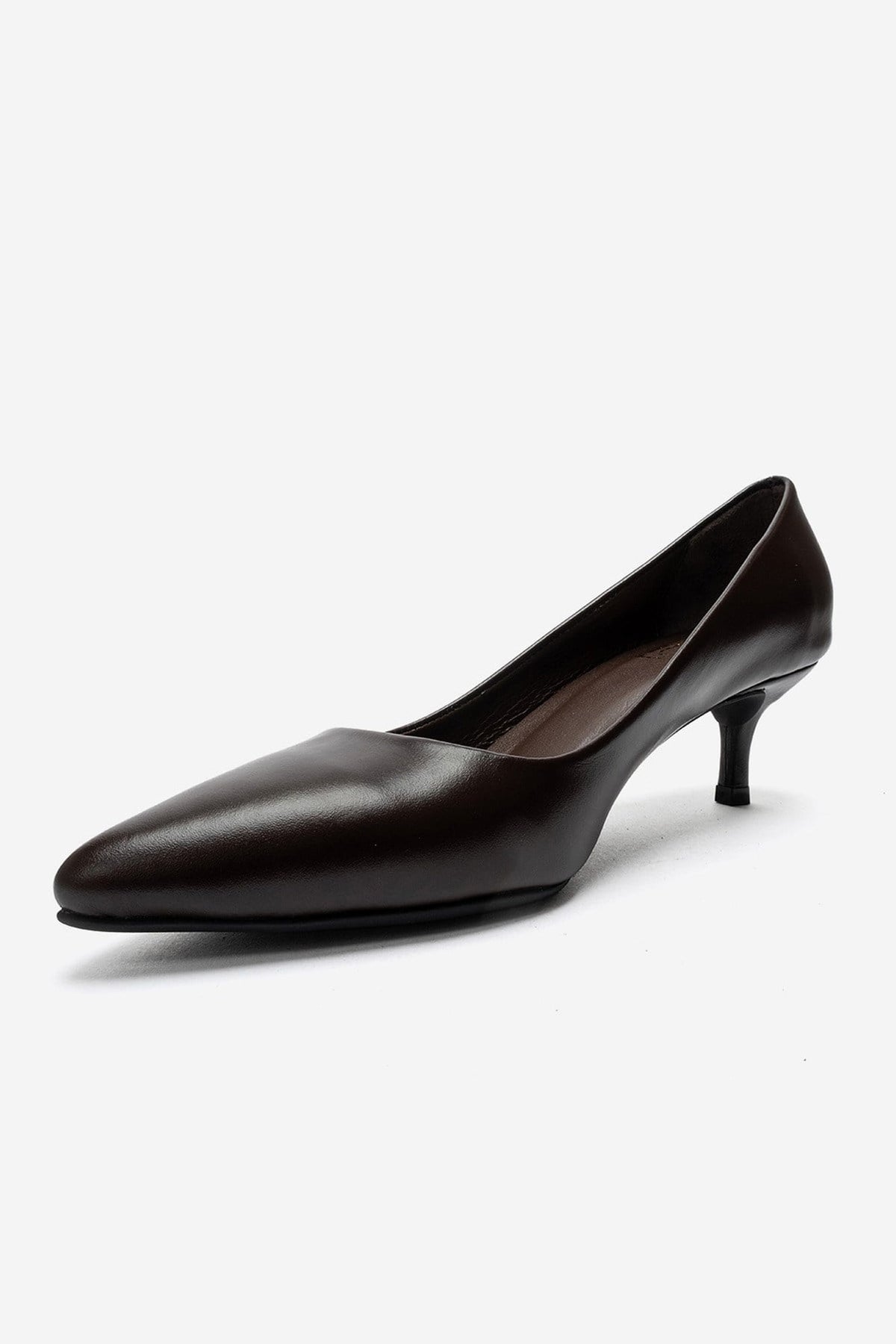 JALEN - Brown Genuine Leather Stiletto Pump – top view showing leather, Vowalisse