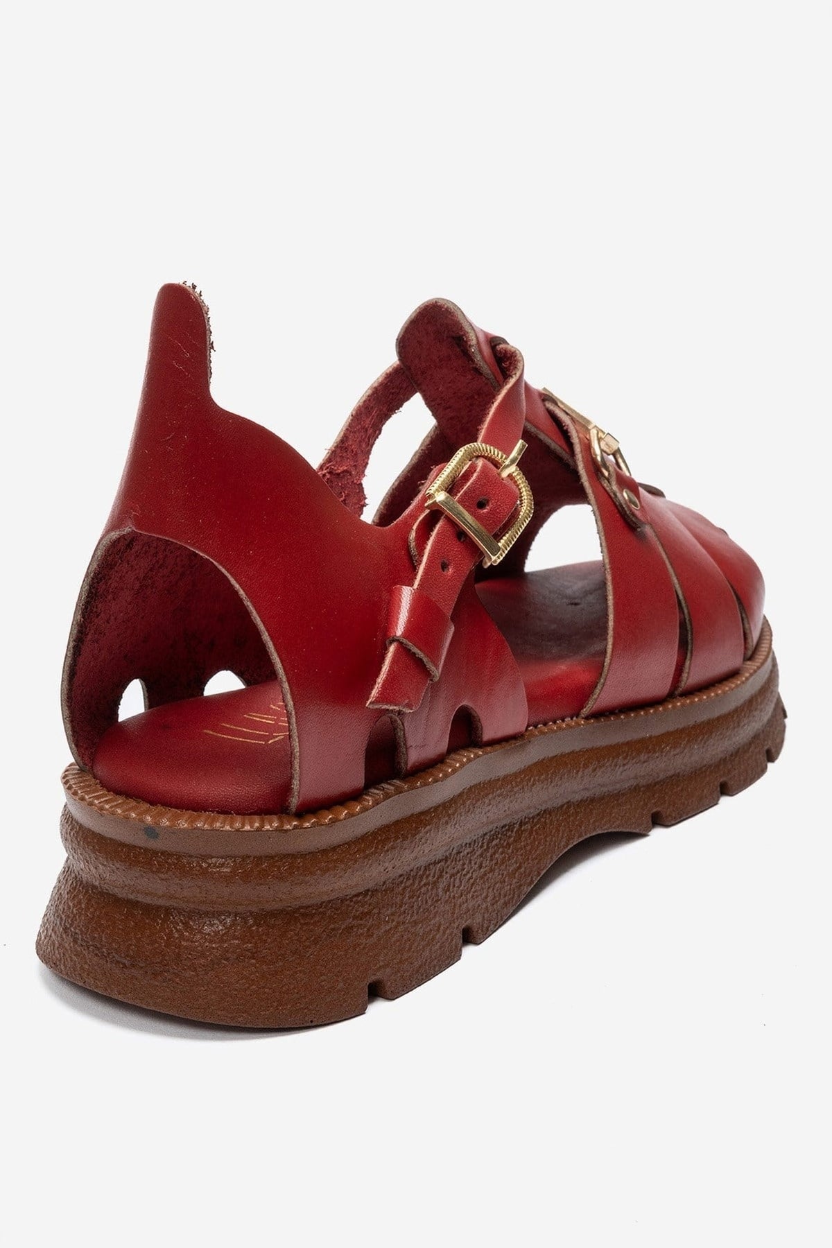 RIELA - Red Genuine Leather Multi-Strap Closed-Back Buckle Sandal – back view showing leather, red, Vowalisse