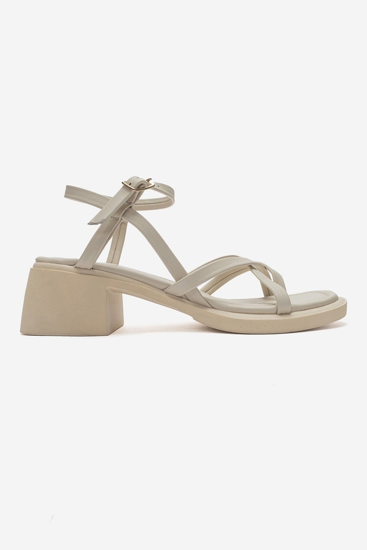Cirelle - Beige Genuine Leather Toe-Post Block Heel Sandal – heel view showing leather, Vowalisse