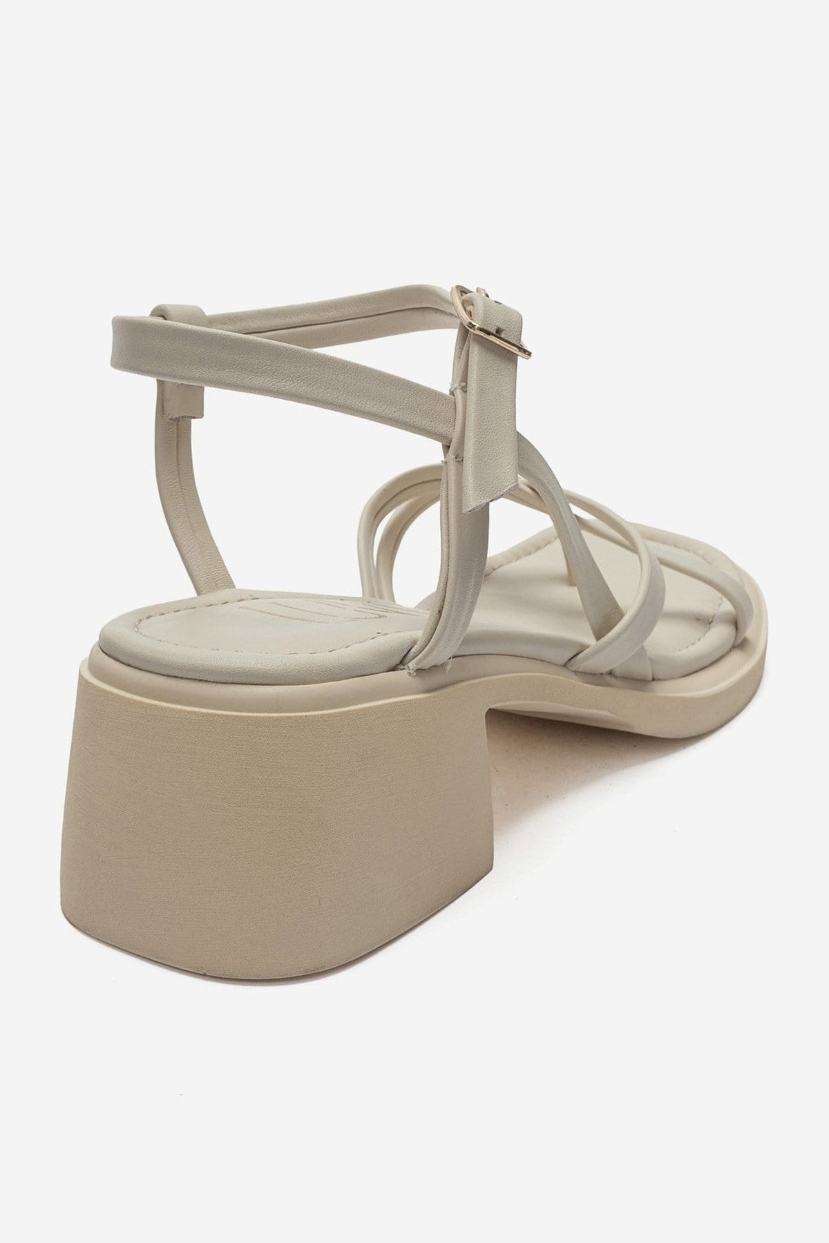 Cirelle - Beige Genuine Leather Toe-Post Block Heel Sandal – back view showing leather, Vowalisse