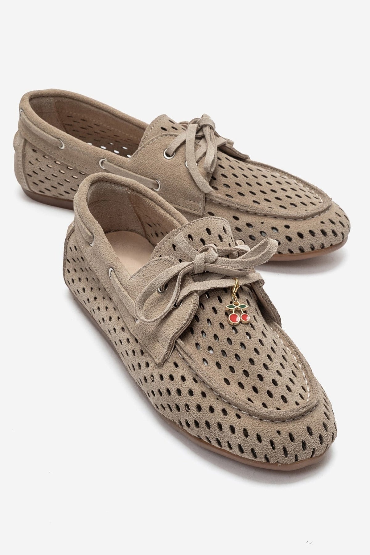 Stevo - Beige Genuine Suede Leather Lace-Up Loafer – front three-quarter view showing lace, leather, suede, Vowalisse