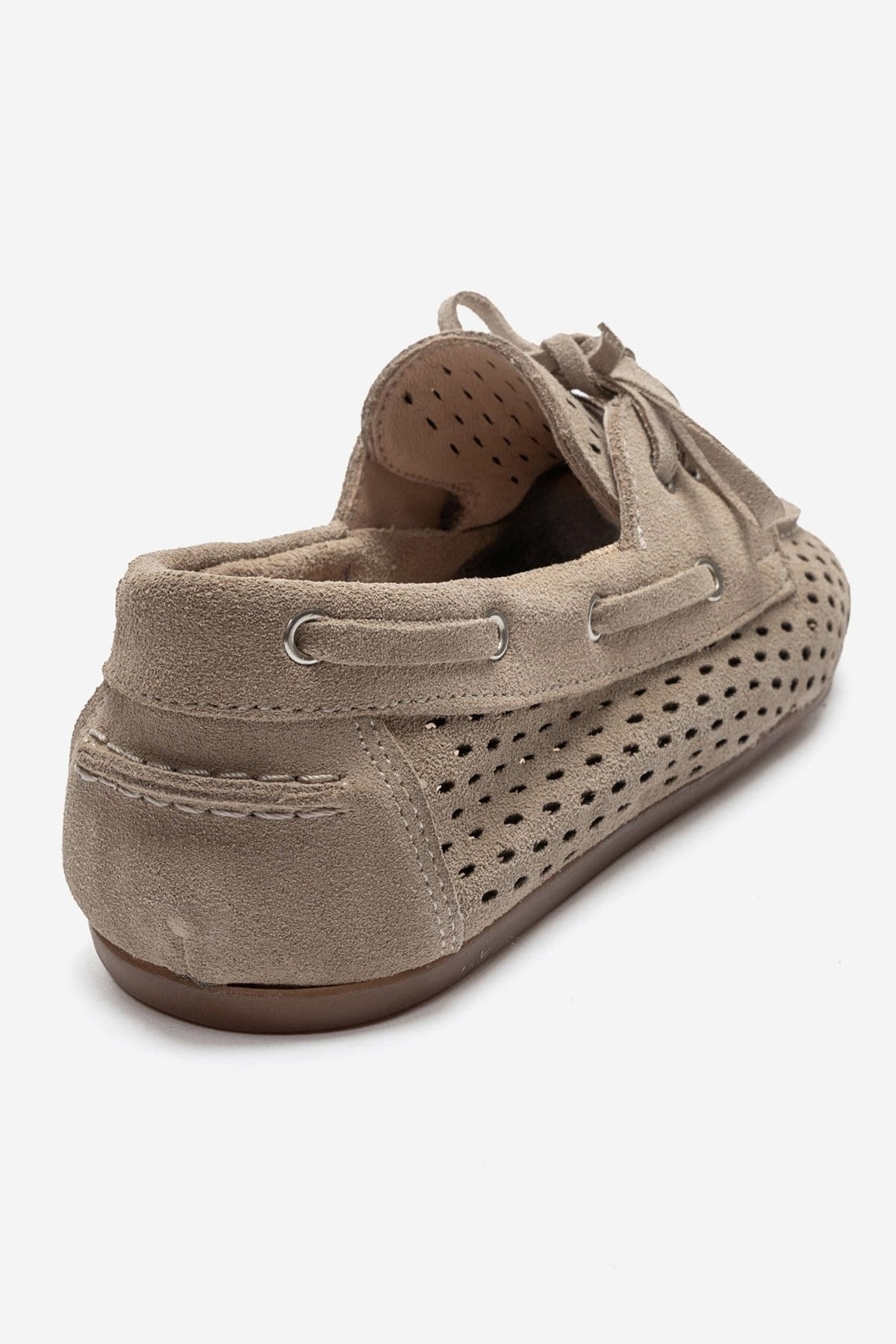 Stevo - Beige Genuine Suede Leather Lace-Up Loafer – back view showing lace, leather, suede, Vowalisse