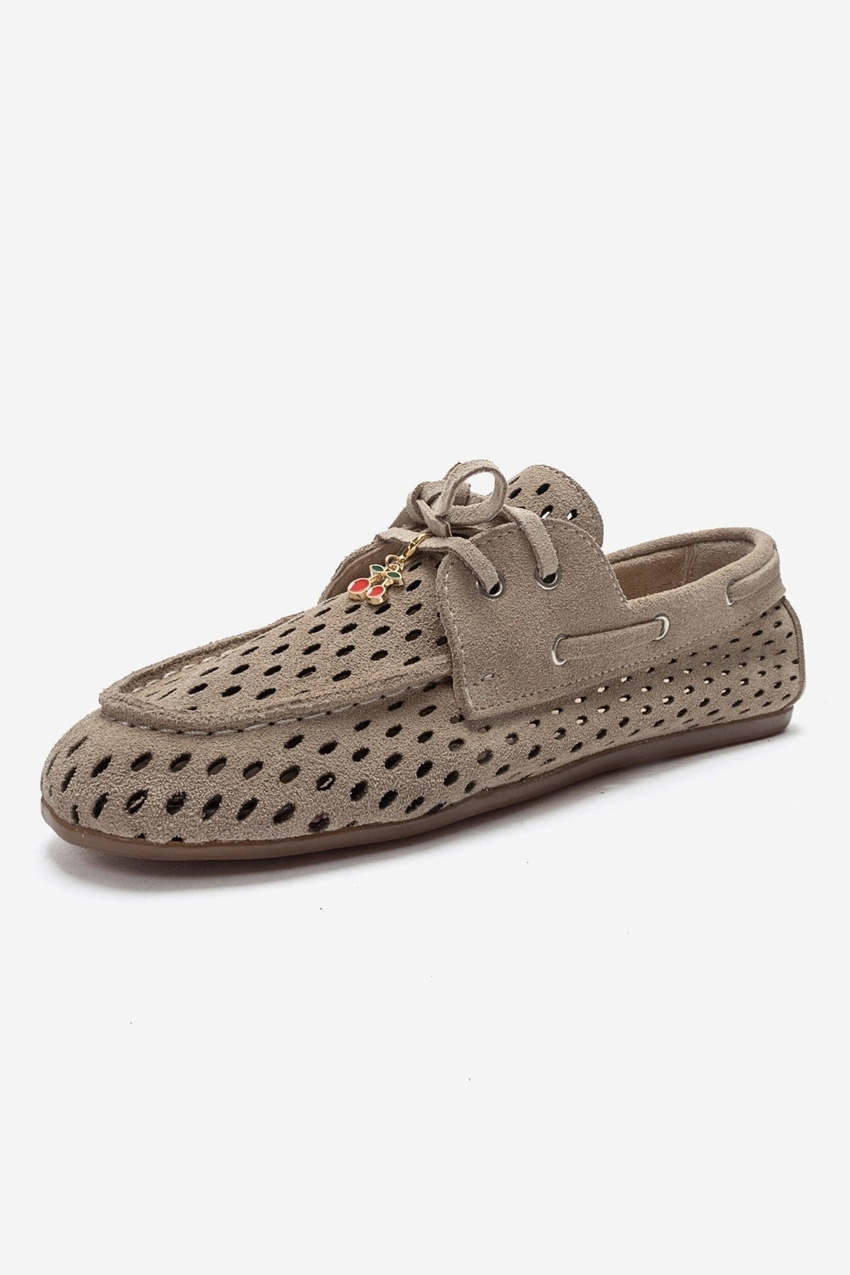 Stevo - Beige Genuine Suede Leather Lace-Up Loafer – top view showing lace, leather, suede, Vowalisse