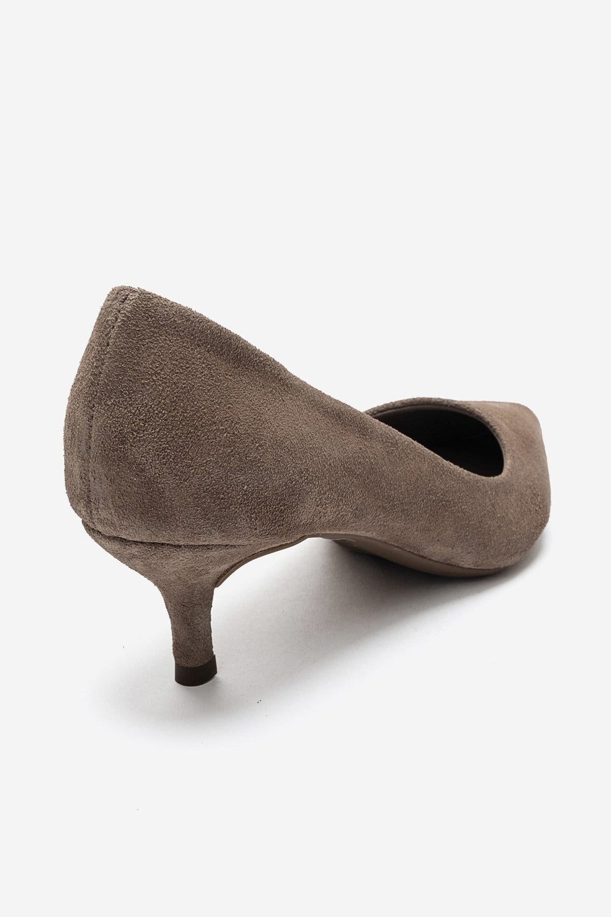 JALEN - Taupe Genuine Leather Low Heel Pump – back view showing leather, suede, Vowalisse