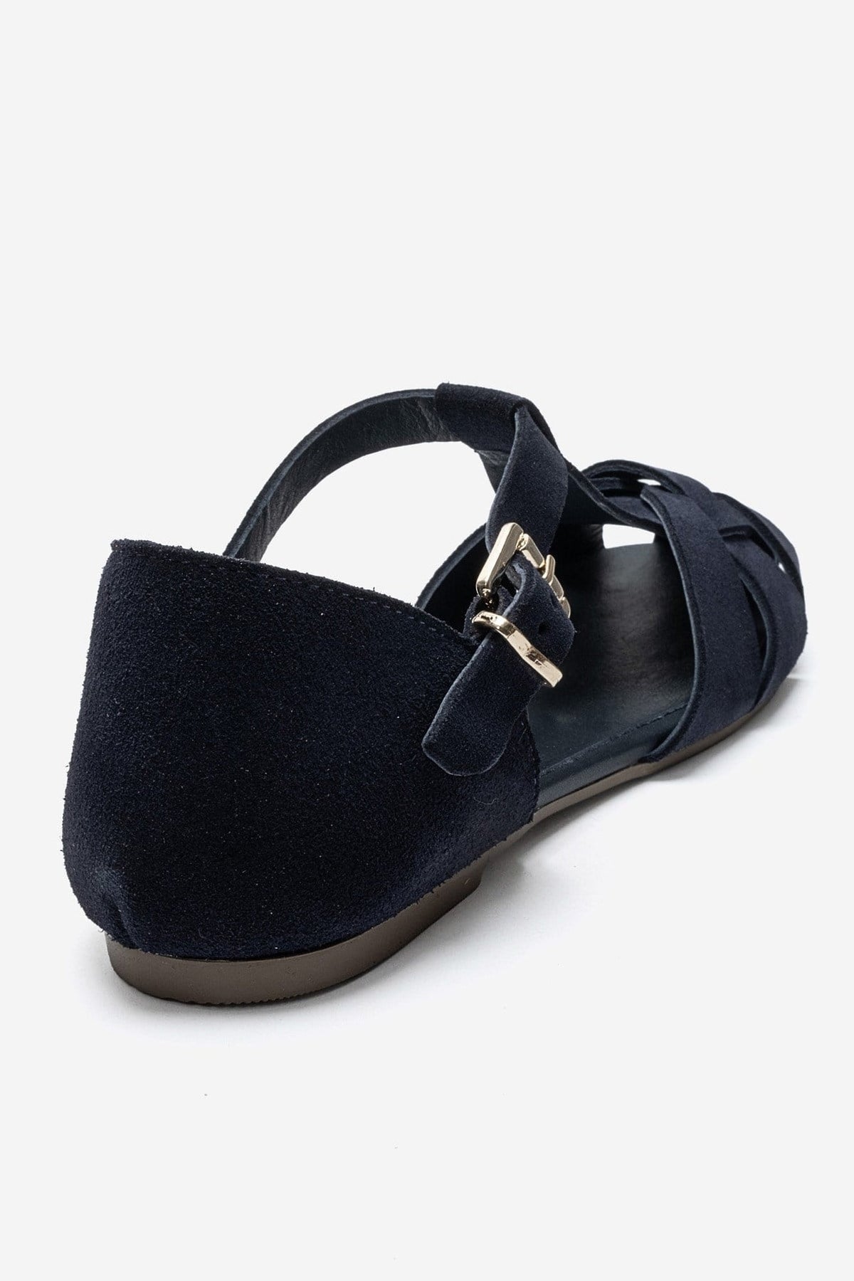 ALINA - Navy Genuine Leather Sandal – back view showing leather, suede, Vowalisse