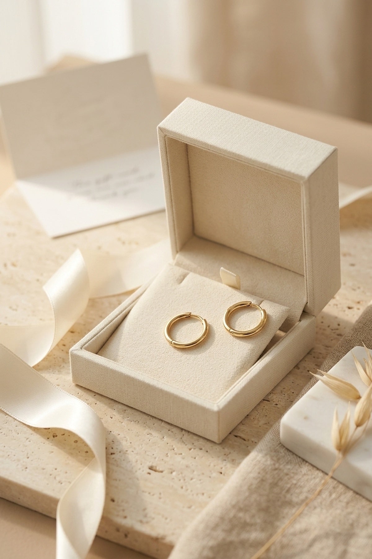 Audrey Classic 14k Gold Hoop Earrings – back view showing gold, Vowalisse