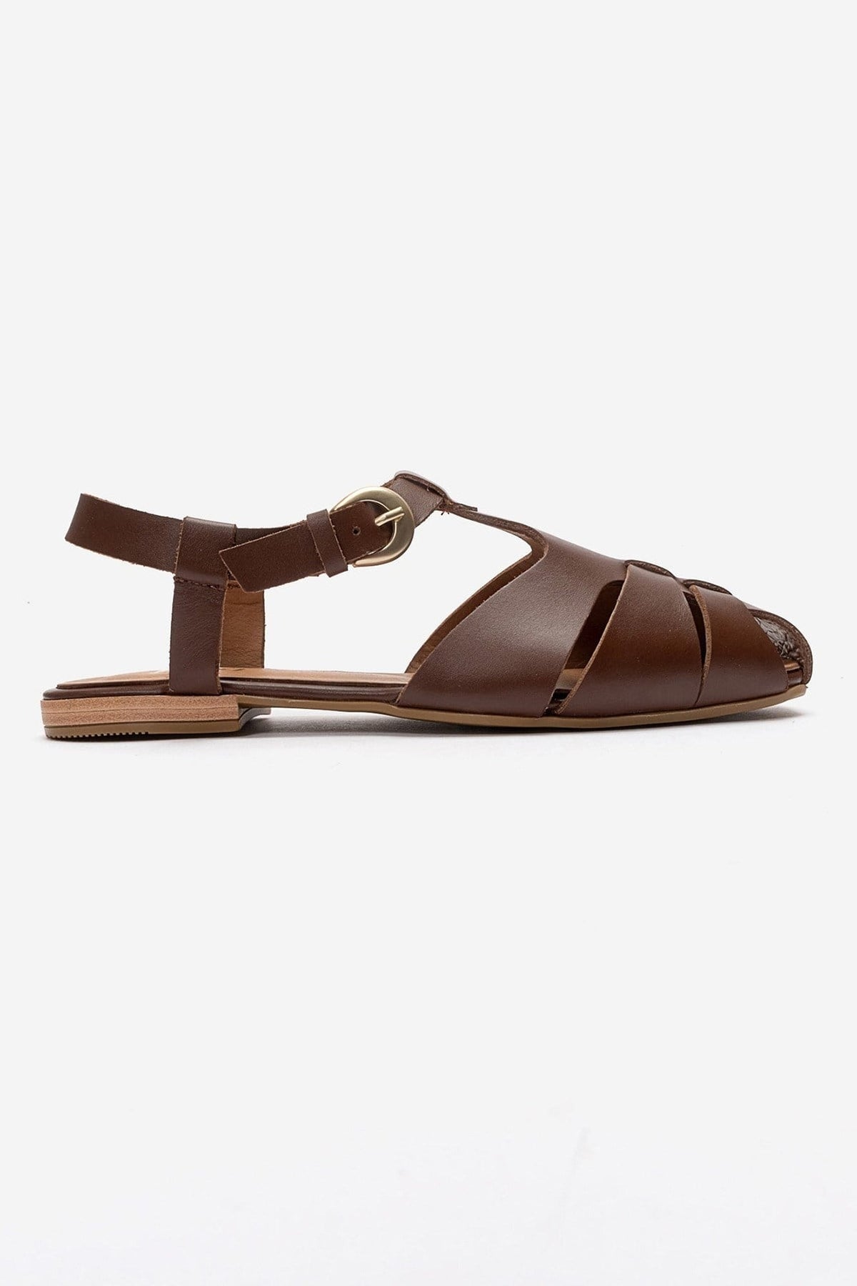 JANDOR - Brown Genuine Leather Sandal – heel view showing leather, Vowalisse