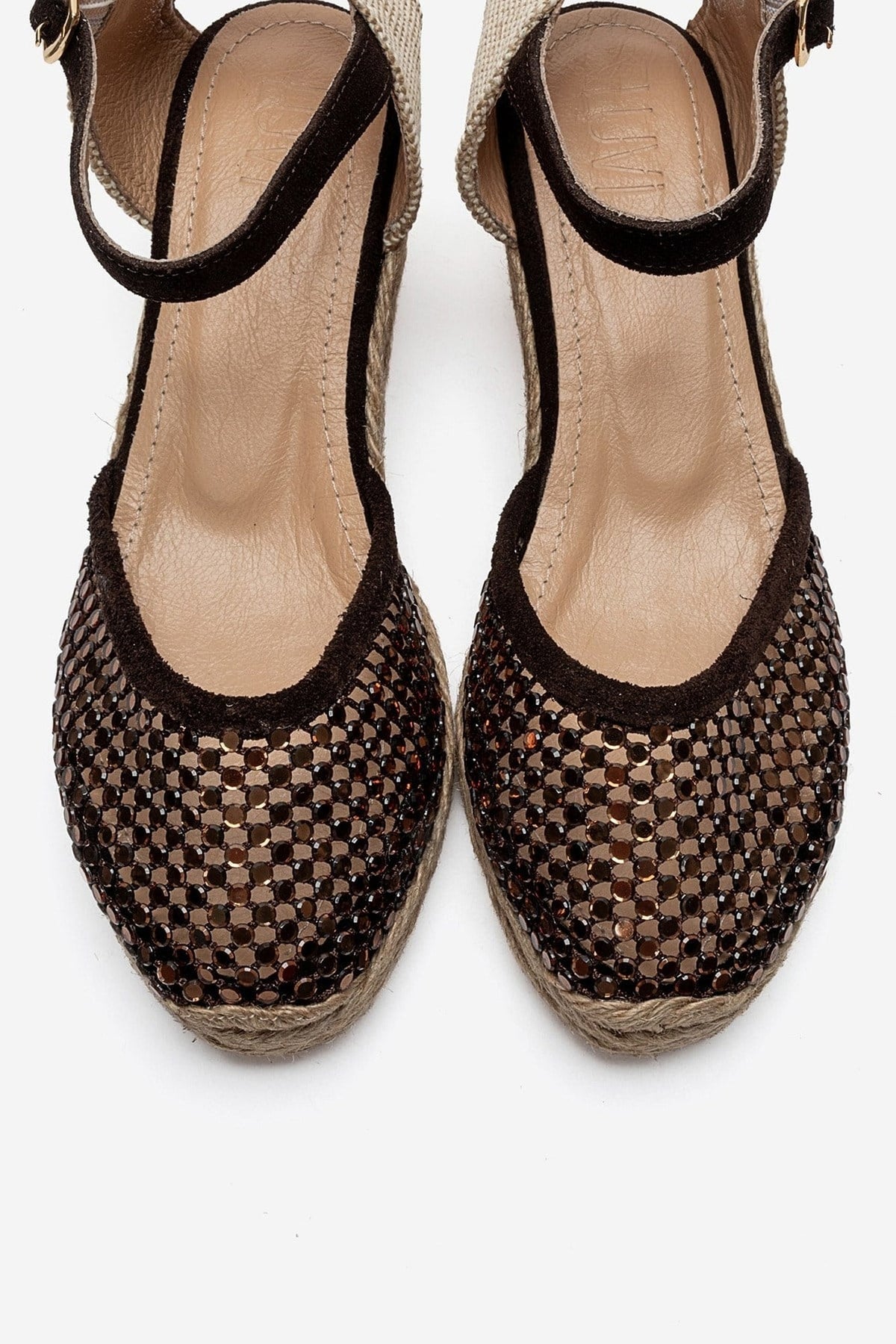DRELIX - Cognac Genuine Leather Wedge Heel Espadrille Sandal – side view showing leather, suede, Vowalisse