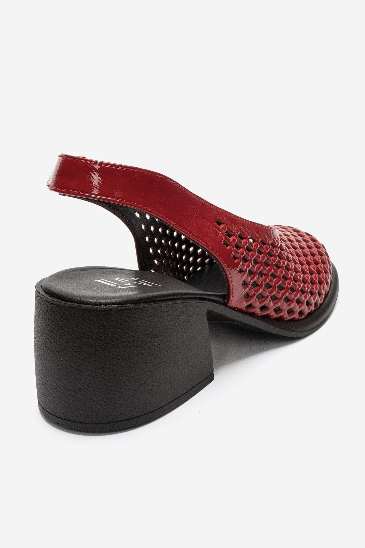 MONVERA - Red Genuine Leather Patent Closed-Toe Laser-Cut Block Heel S – back view showing leather, red, Vowalisse