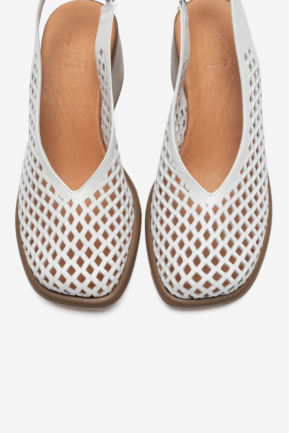 MONVERA - White Genuine Leather Closed-Toe Laser-Cut Block Heel Sandal – side view showing leather, white, Vowalisse