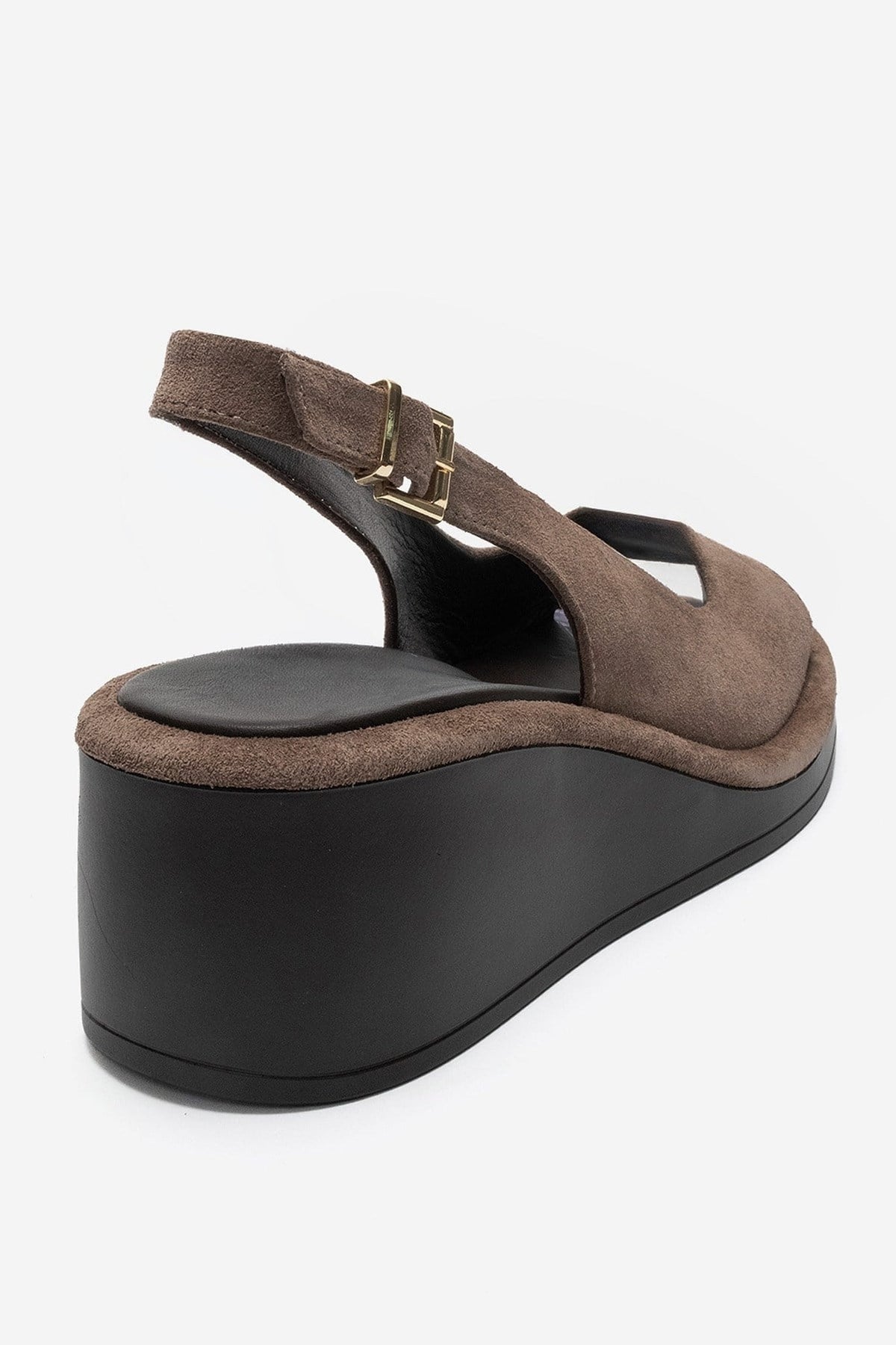 Orlena - Taupe Genuine Leather Platform Wedge Sandal – back view showing leather, suede, Vowalisse