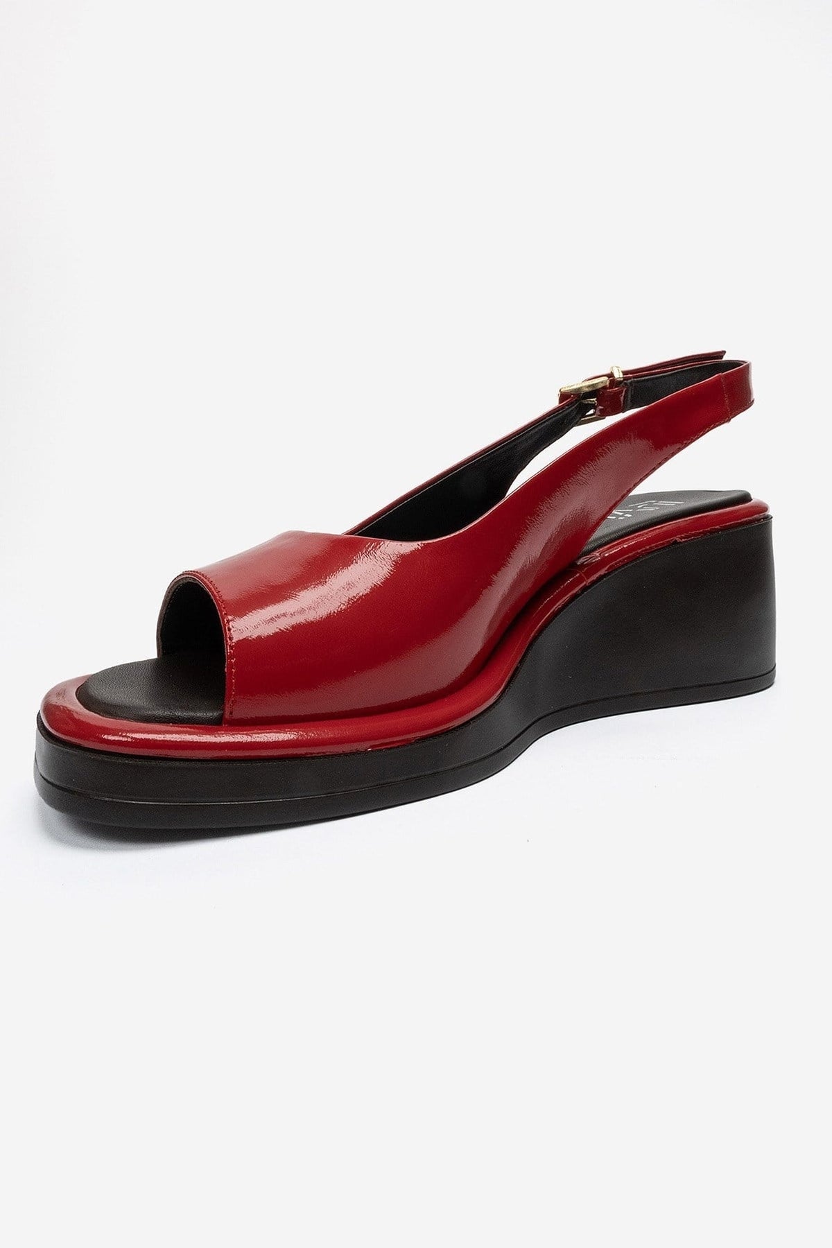 Orlena - Red Genuine Leather Platform Wedge Sandal – top view showing leather, red, Vowalisse