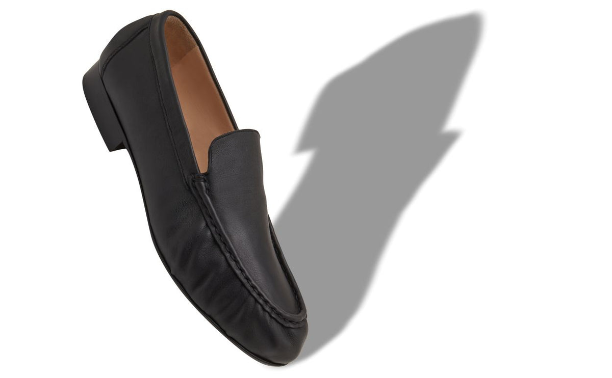 Juliette Pearl Black Round Toe Loafers – front three-quarter view showing black round toe, Vowalisse