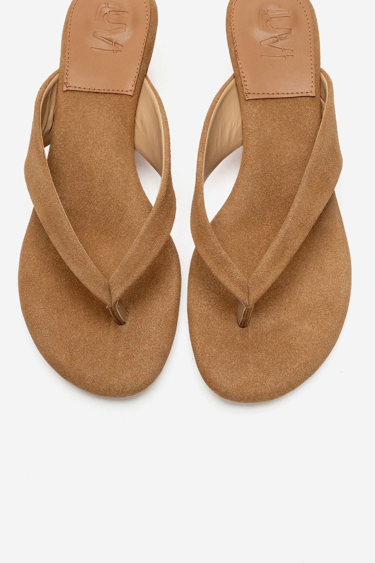 VANESSIA - Taupe Suede Toe-Post Mini Block Heel Sandal – side view showing leather, suede, Vowalisse