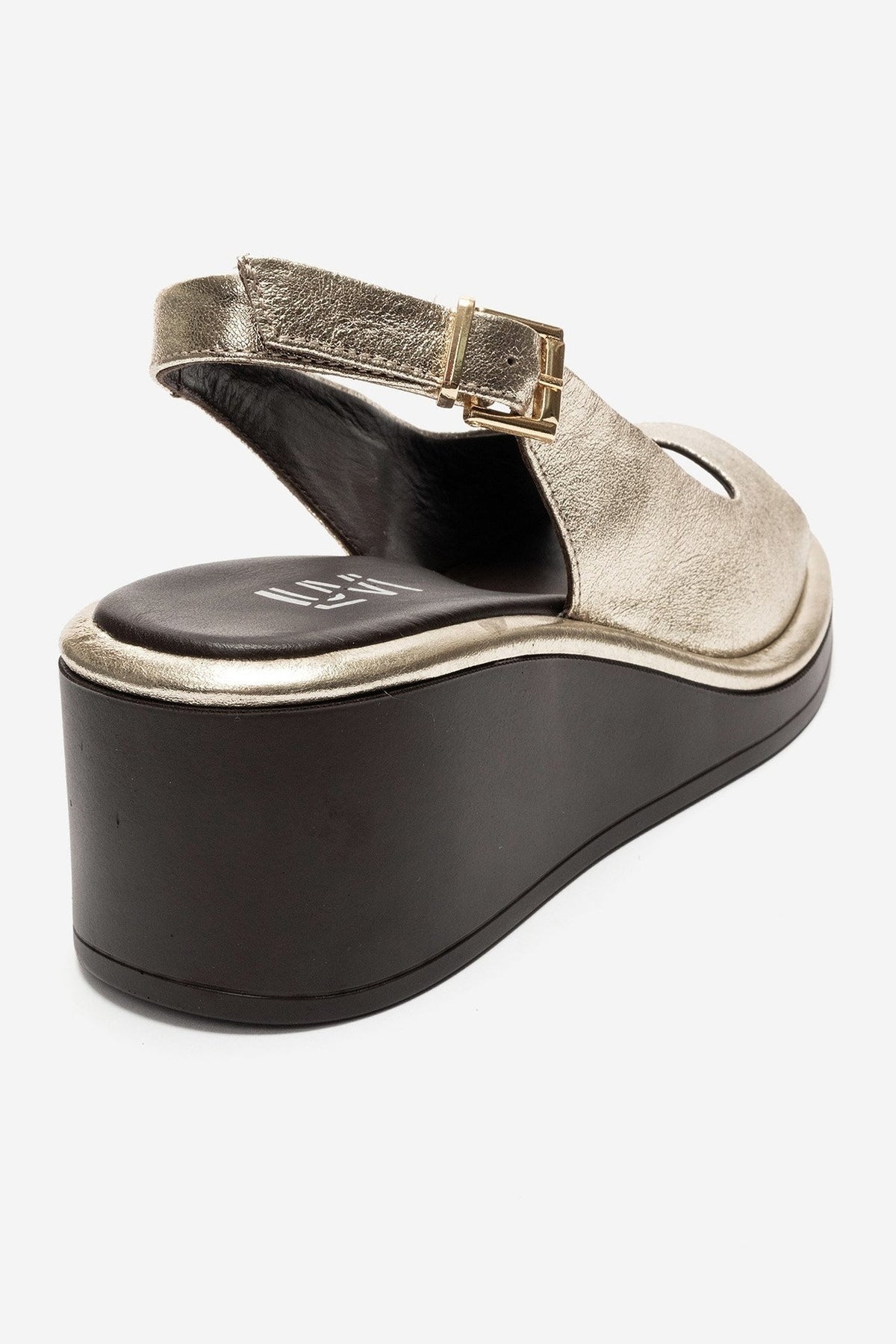 Orlena - Gold Genuine Leather Slingback Platform Sandal – back view showing leather, gold, Vowalisse