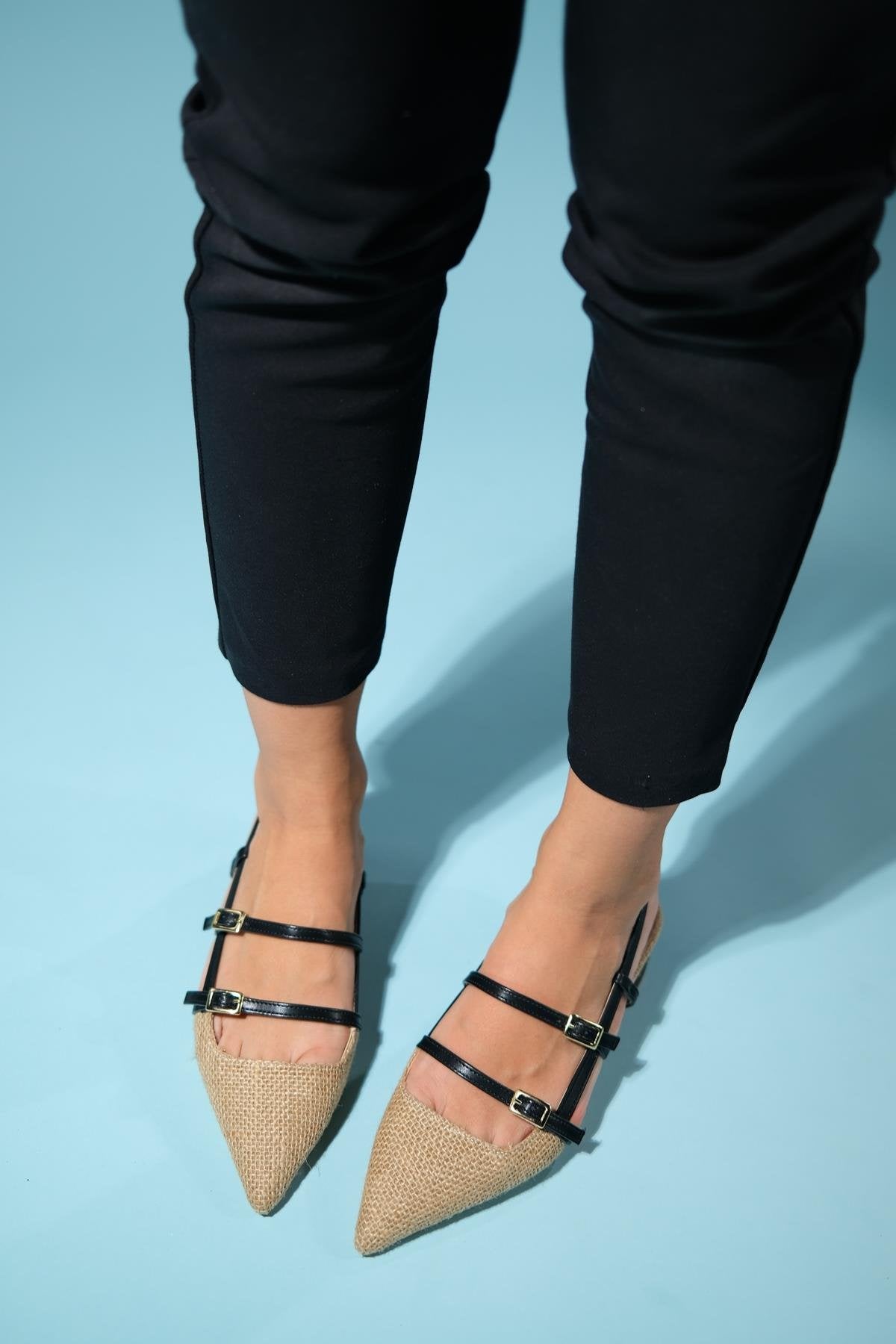 Cenova - Black Woven Heeled Sandal – side view showing leather, black, Vowalisse