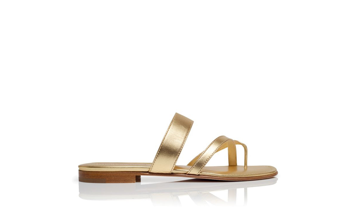Ophelia Lace Gold Crossover Mules – side profile showing gold crossover, open toe, nappa leather, Vowalisse