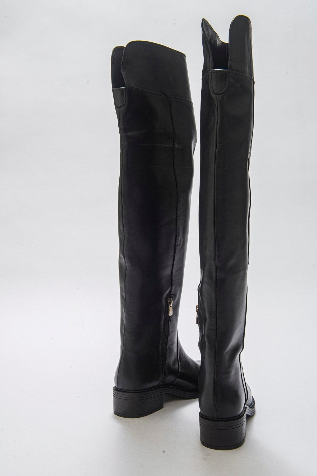Petya - Black Genuine Leather Over-The-Knee Boot – back view showing leather, black, Vowalisse