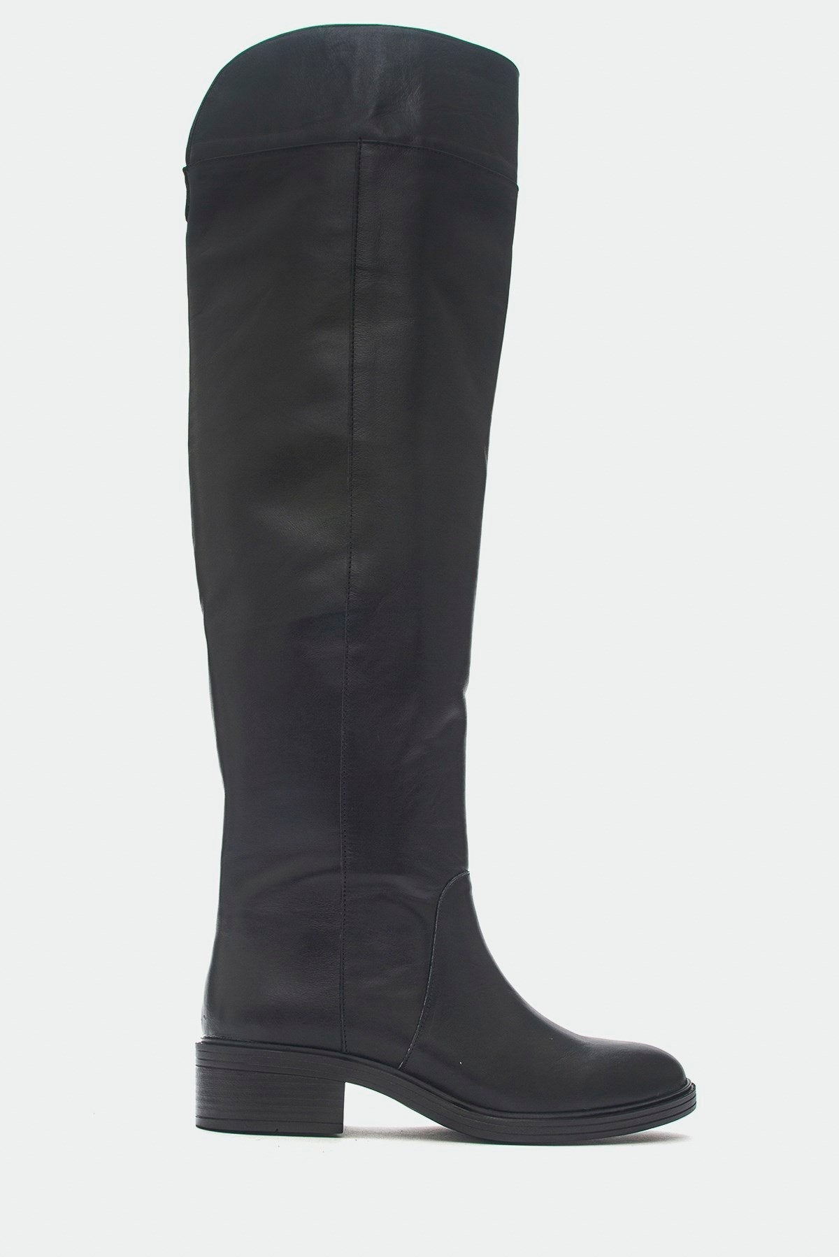 Petya - Black Genuine Leather Over-The-Knee Boot – top view showing leather, black, Vowalisse