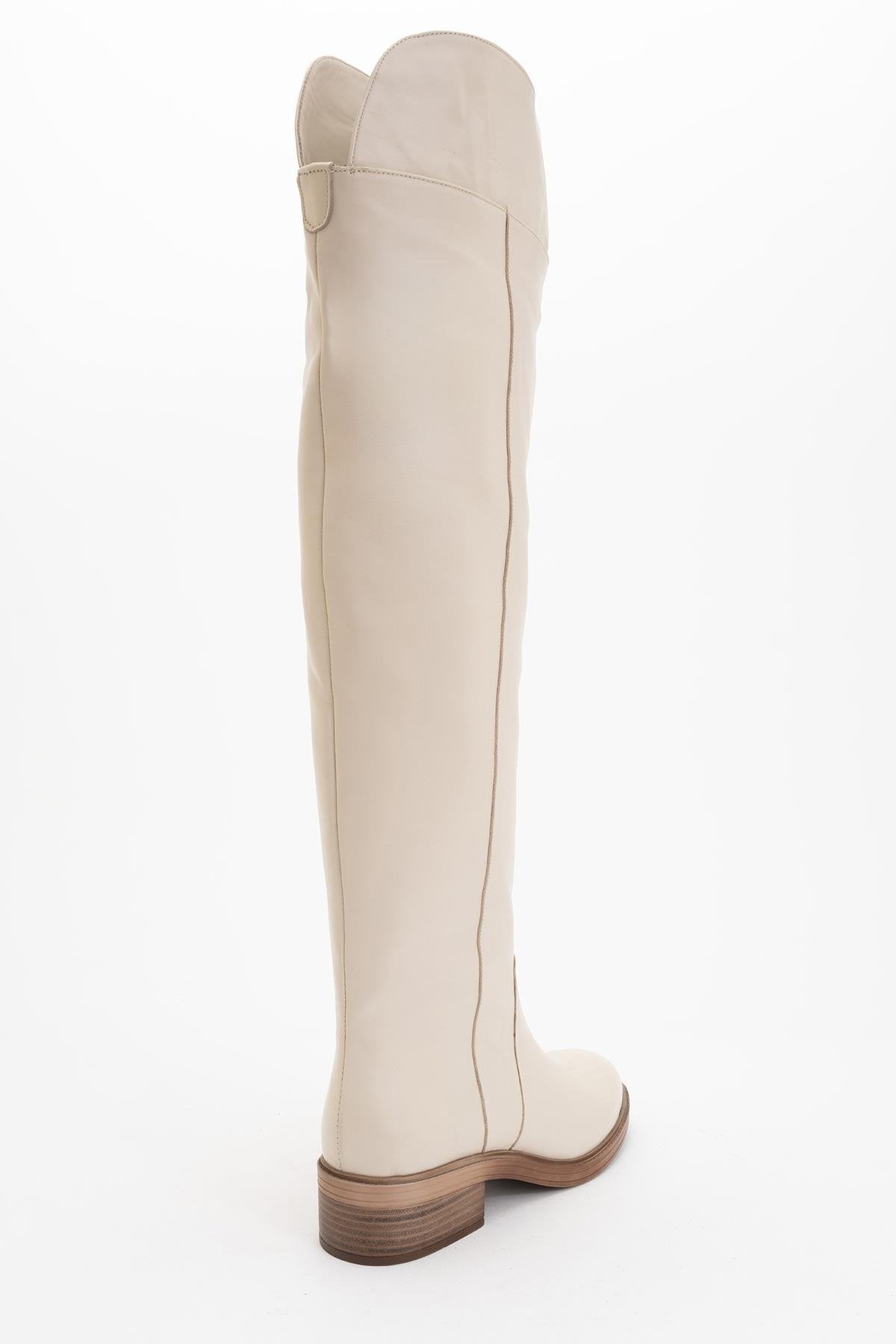 Petya - Cream Genuine Leather Over-The-Knee Boot – heel view showing leather, Vowalisse