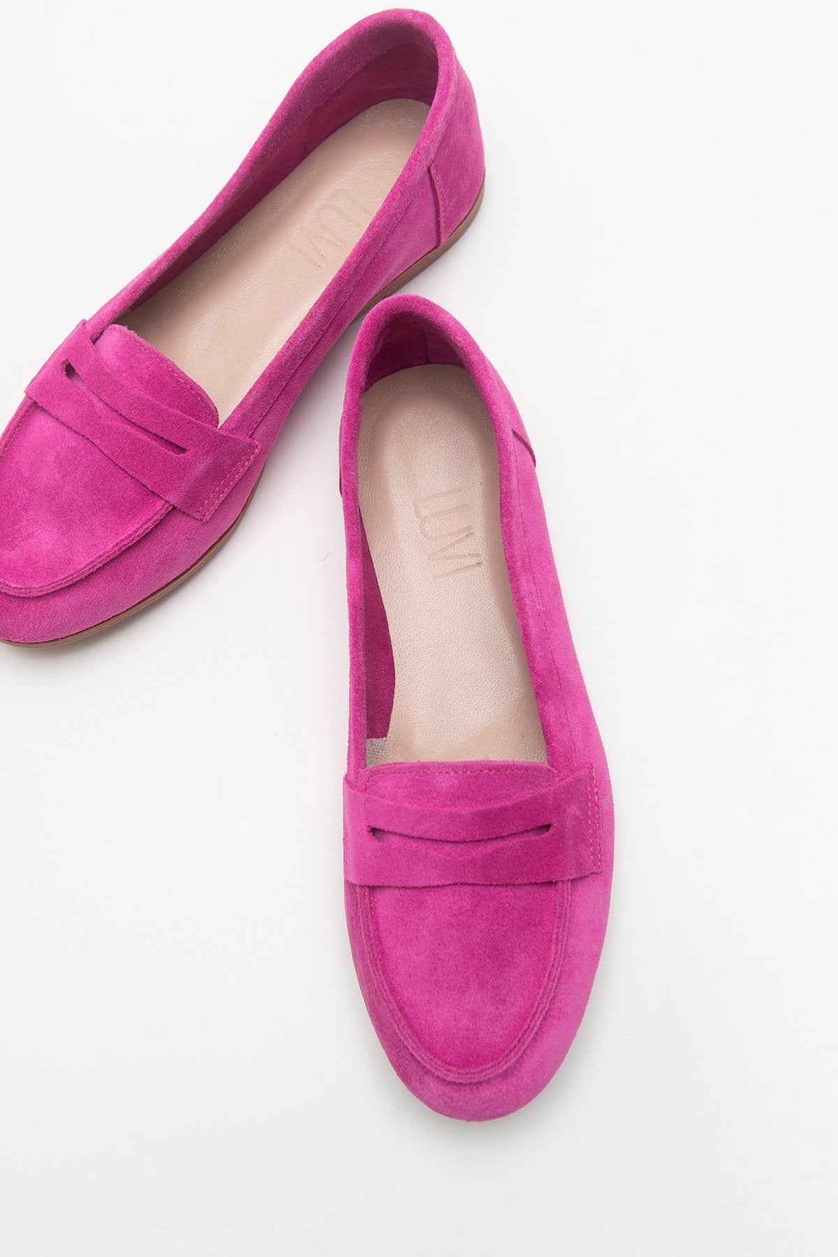 Dorothy - Fuchsia Suede Leather Loafers – side view showing leather, suede, Vowalisse