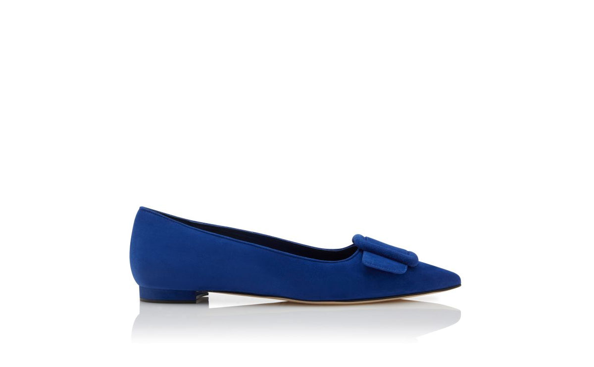 Alessia Grace Blue Almond Toe Pumps – side profile showing blue almond toe, suede, Vowalisse
