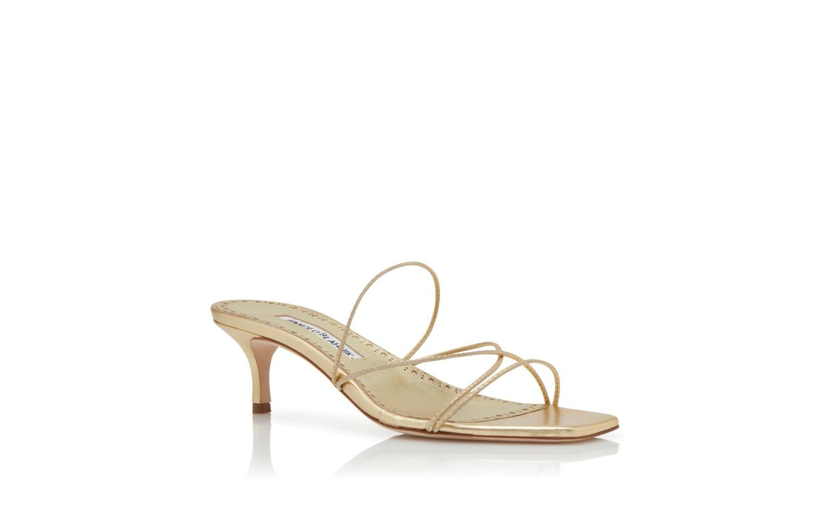 Estelle Dawn Gold Open Toe Mules – top view showing gold open toe, nappa leather, Vowalisse
