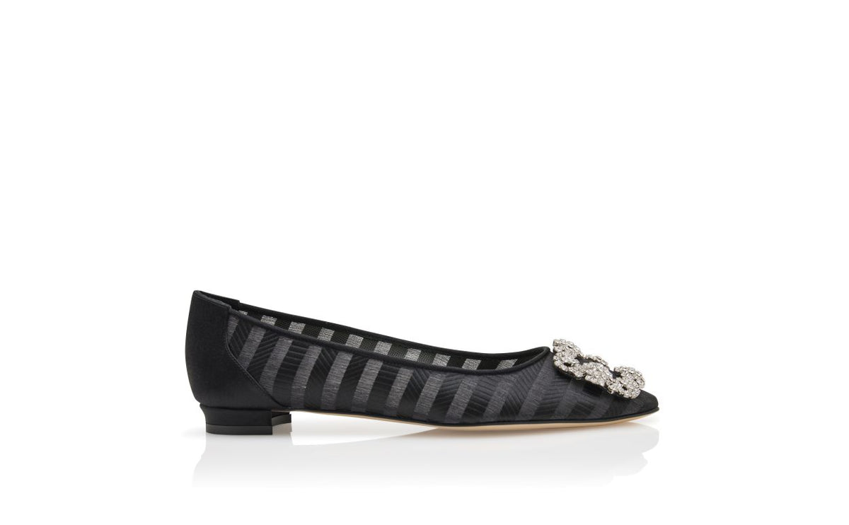 Vivienne Pearl Black Jewel Buckle Pumps – side profile showing black jewel buckle, crystal buckle, almond toe, Vowalisse