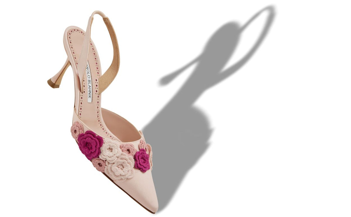Violetta Lace Pink Slingback Slingbacks – front three-quarter view showing pink slingback, pointed toe, Vowalisse