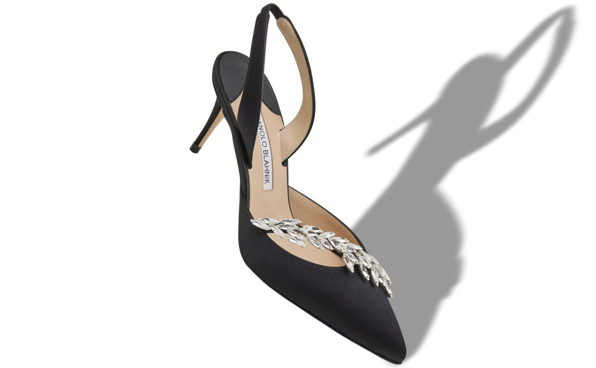 Lunette Muse Black Jewel Buckle Slingbacks – front three-quarter view showing black jewel buckle, slingback, pointed toe…