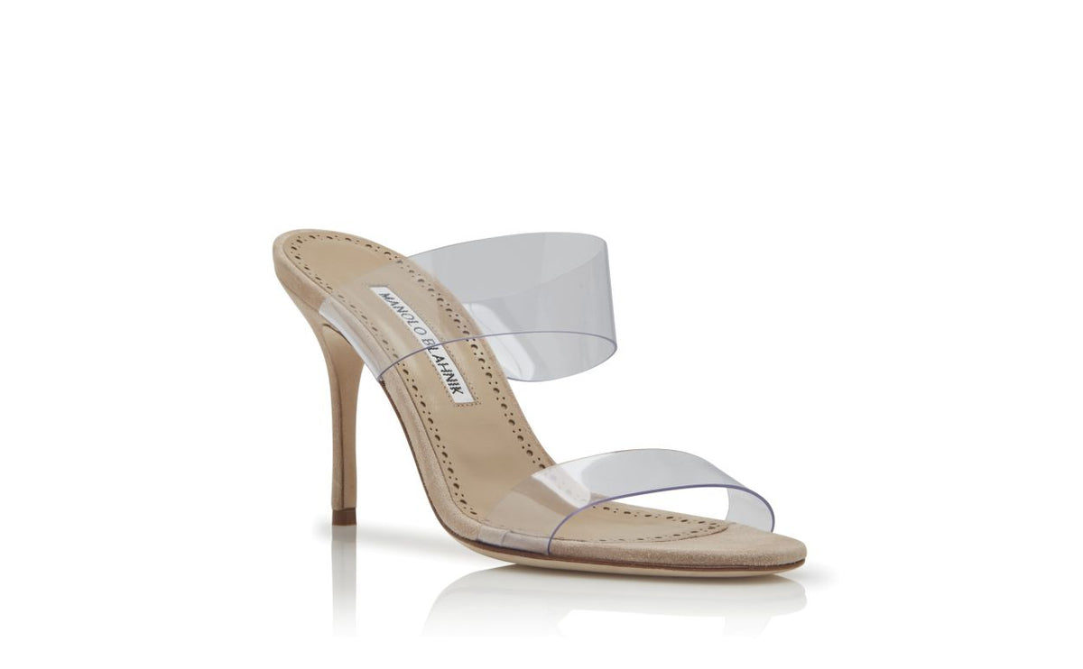 Aurelia Bloom Neutral Open Toe Mules – top view showing neutral open toe, suede, Vowalisse