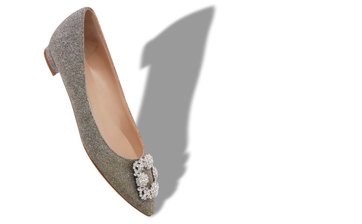 Vivienne Jewel Silver Jewel Buckle Pumps – front three-quarter view showing silver jewel buckle, crystal buckle, almond toe…