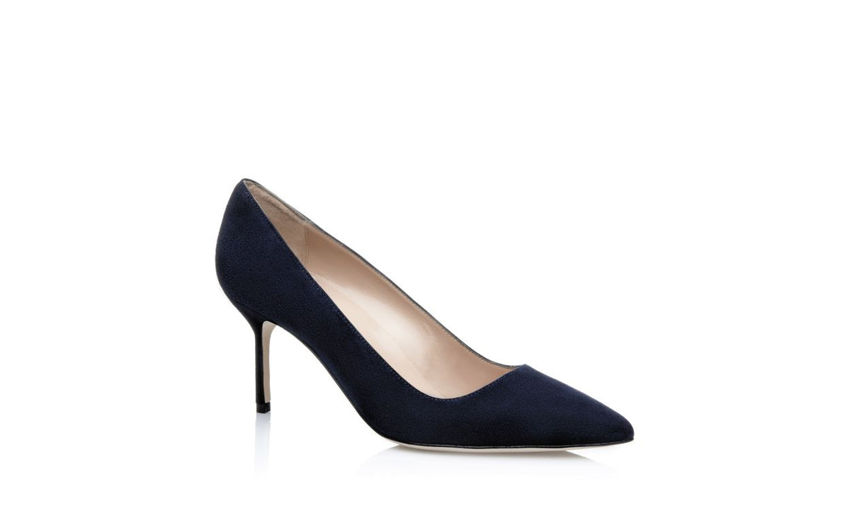 Violetta Bloom Blue Pointed Toe Pumps – top view showing blue pointed toe, suede, Vowalisse