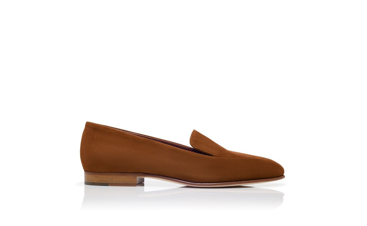 Arabella Pearl Brown Suede Loafers – side profile showing brown suede, Vowalisse