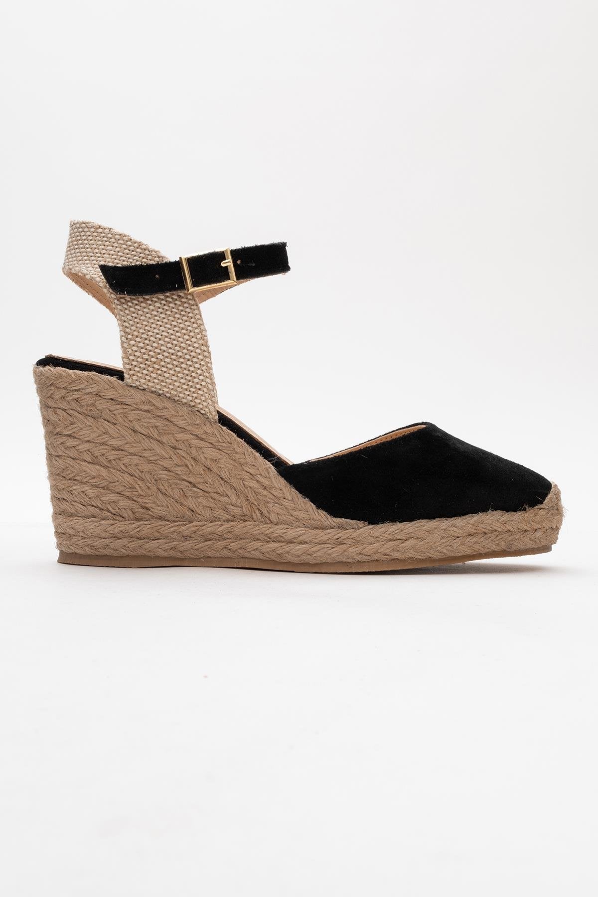 Sinta - Black Suede Leather Platform Espadrille – back view showing leather, suede, black, Vowalisse