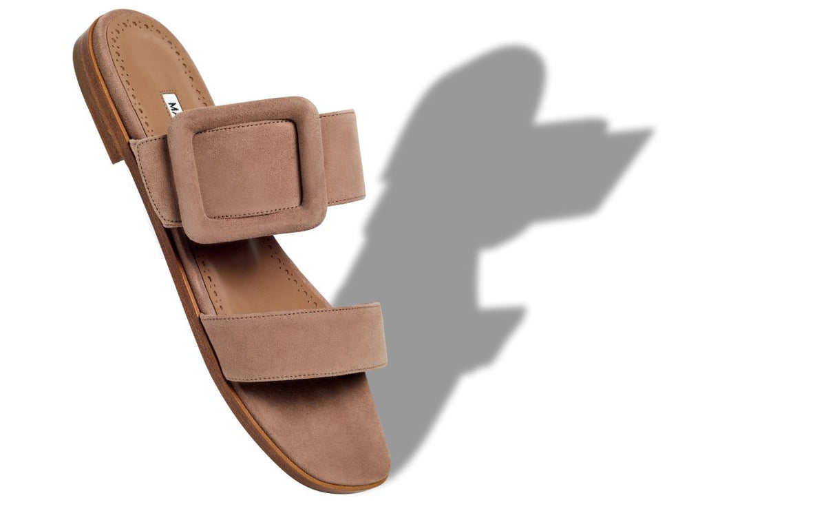 Marielle Halo Neutral Open Toe Mules – front three-quarter view showing neutral open toe, suede, Vowalisse