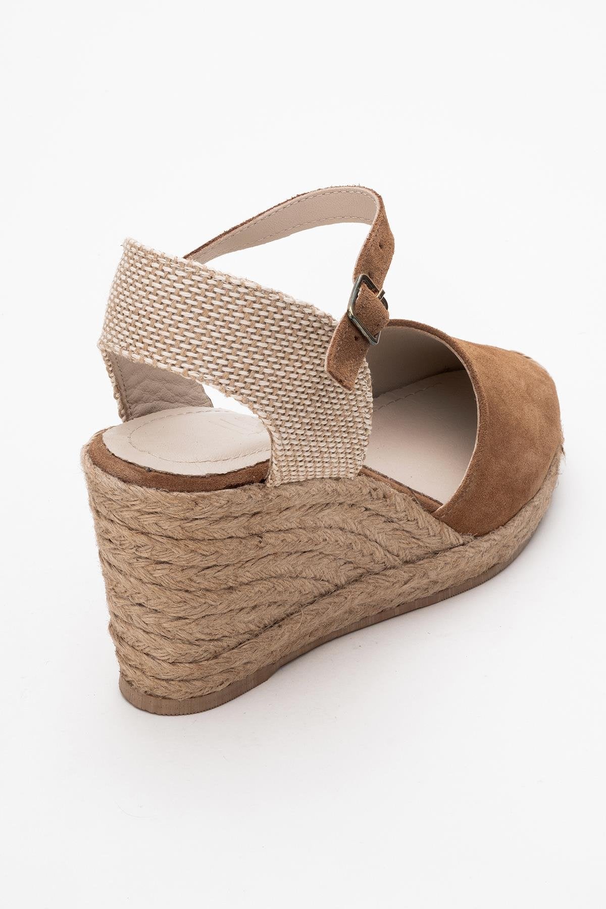 Sinta - Cognac Brown Suede Leather Platform Espadrille – top view showing leather, suede, Vowalisse