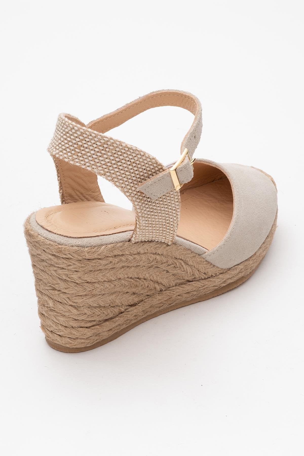 Sinta - Beige Suede Leather Platform Espadrille – back view showing leather, suede, Vowalisse