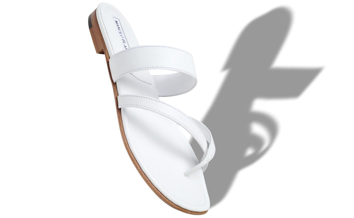 Bianca Muse White Crossover Mules – front three-quarter view showing white crossover, open toe, nappa leather, Vowalisse